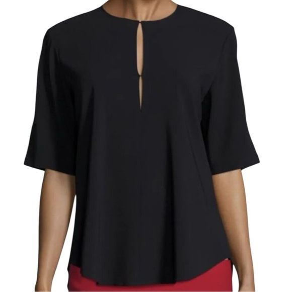 Theory Black Antazie Silk Keyhole Neck Crew Neck Short Sleeve Top In Size P - Picture 1 of 8